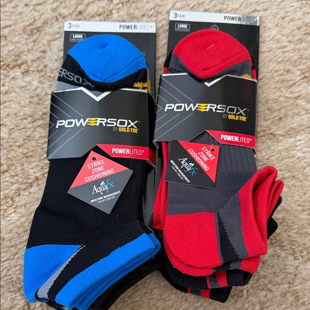 6-pair Gold Toe Powersox Men's Athletic Socks - Black and Red